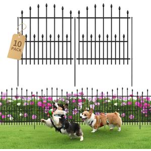 Decorative Garden Fence - 26in(H) x 20Ft(L) Heavy Duty Metal Garden Fencing Border Animal Barrier No Dig Rustproof for Rabbit Dog, Outdoor Decor for Yard & Patio Flower Bed (10 Panels + 11 Stakes)