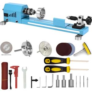 Wood Lathe Mini Lathe Machine Multi-Purpose Type Lathe Milling Cutting Grinding Polishing Professional Table Top Lathe Tool Kit