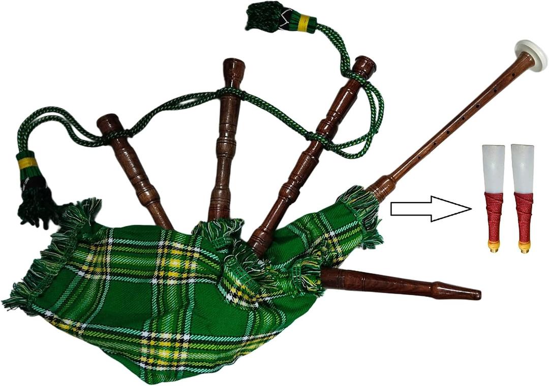 Kids Mini Bagpipes Real Playable Toy with Rosewood Pipes and 2 Reeds Perfect for Beginner Musicians (Irish Green)