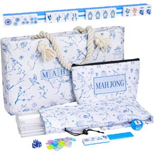 TIASUSAN American Mahjong Tile Set with160 Engraved Mahjong Tiles(1.2", Light Blue), Mahjong Bag, Racks and Accessories.