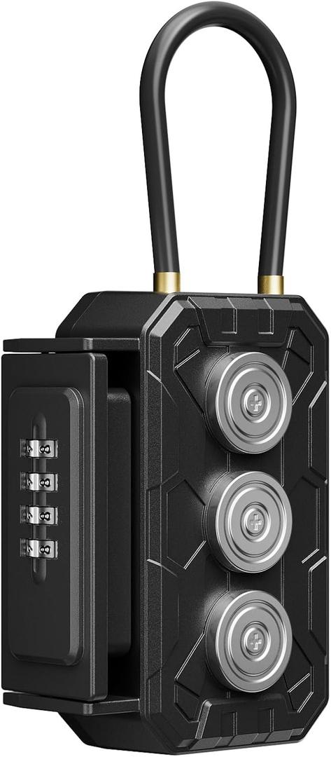 Magnetic Key Lock Box with Removable Cable Shackle Indoor Outdoor Waterproof 4 Digit Combo Resettable Code, Key Lockbox for Outside Spare Keys for Realtors Key Cabinets, Hide a Key Holder Under car