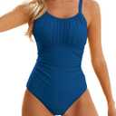 Modest One Piece Swimsuit Women Tummy Control 2026 Long Torso Slimming Bathing Suit Cute Floral Swim Suits (Blue, XL)