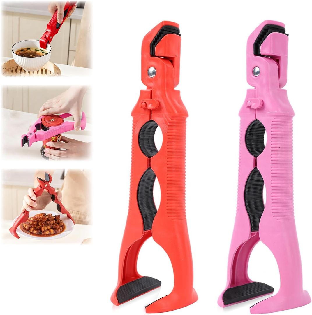 3-in-1 Hot Plate Gripper, Multifunctional Anti Scald Plate Gripper, Silicone Anti Scald Bowl Holder Clip with Lock, Hot Bowl Cozy Holder, Kitchen Tools and Gadgets(Mixed Colors 2PCS)