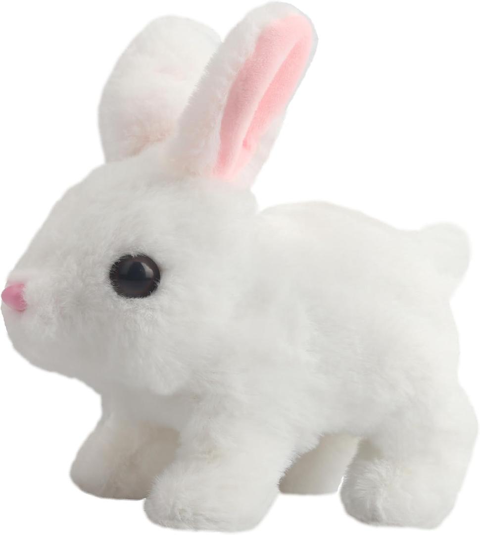 A-SZCXTOP Easter Hopping Rabbit Electronic Interactive Pet Plush Bunny Toys with Sounds Movements Animated Walking Wiggle Ears Twitch Nose for Toddlers Kids (White)