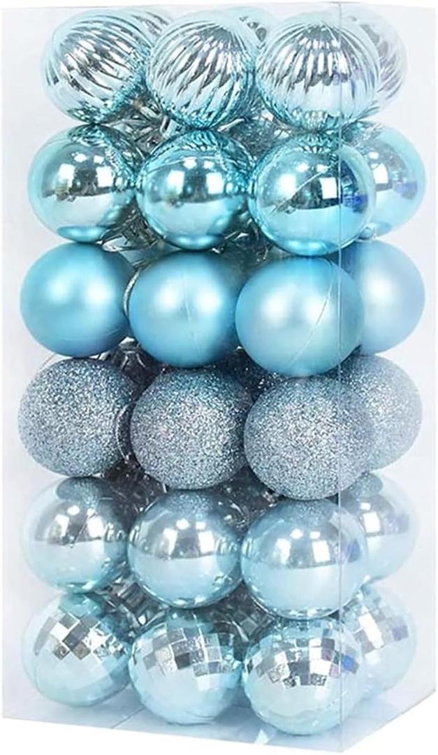36PCS 4cm Christmas Tree Ornaments Ball Set Shatterproof Hanging Decorations for Holiday Party (Light Blue)