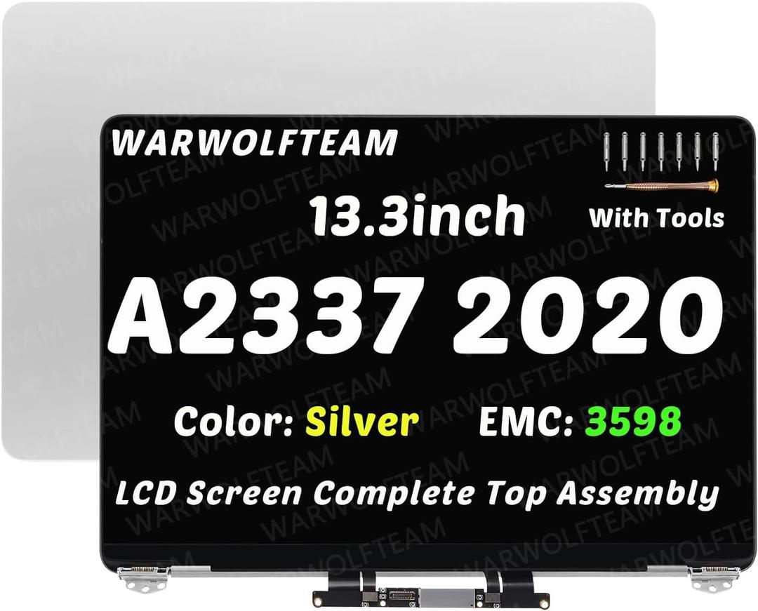 LCD Screen Display Full Top Assembly Compatible with MacBook Air 13" M1 2020 A2337 EMC 3598 MGN63 MGN93 MGND3 MGN73 MGNA3 MGNE3 2560 x 1600 661-16807 661-16806 661-16808(Silver)