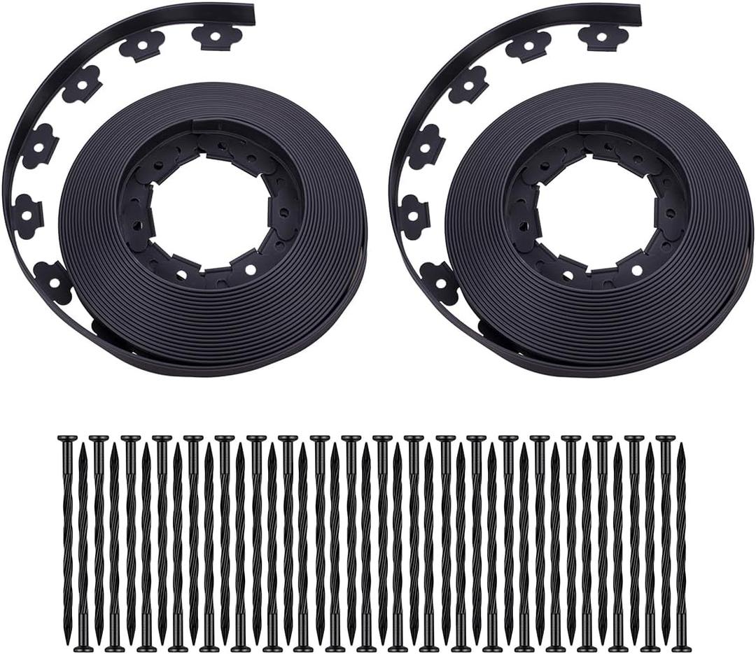 Garden Edging 100FT Landscape Edging with 60 Spikes for Lawn 1.5 Inch Tall (Black, 100FT)