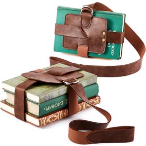 2 Pcs Adjustable 53" Leather Book Strap Carrier Holster Belt Holder Shoulder Carry for Libraries Reading Lover Gifts(Brown)