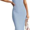 HAEOF Women's Summer Bodycon Midi Sweater Dress 2026 Spring Casual Sleeveless Ribbed Knit Vacation Party Work Long Dresses (Medium, Lightblue)