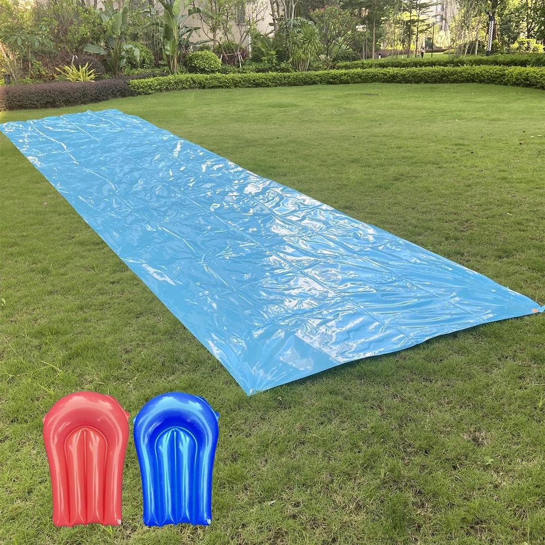 Slip and Slide 50ft X 6ft Heavy Duty with 2 Bodyboards, Thicker Lawn Water Slide, Tear-Resistant Design, Easy to Set-Up, Backyard Summer Outdoor Water Play for Adults and Teens, 2025New