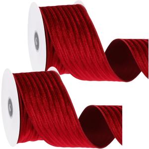 Yoojahow 2 Rolls Valentine Velvet Wired Ribbon 2.5 Inch x 10 Yards Ribbon for Gift Wrapping Xmas Decoration Topper Bows Making Wedding Decor Crafts Wreaths Supplies(Dark Red)
