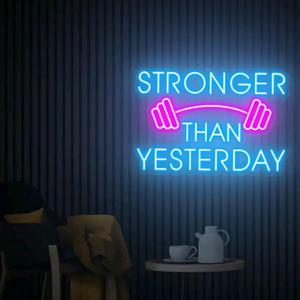 Stronger Than Yesterday Neon Sign, Neon Gym Sign, Home Gym Decor, Gift for Gym Lover, Workout Room Wall Decor, Fitness Wall Decor Best Gift Size:20(W) x13.8(H) inches