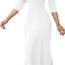 FANDEE Maxi Dress for Women 3/4 Sleeve Maxi Dresses V Neck Casual Loose Long T Shirt Dresses Basic (M)