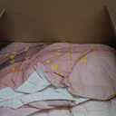 Queen Pink Marble Comforter Set for Girls Kids and Women Pink and Gold Marble Bedding Set for All Seasons Aesthetic Tie Dye Comforter for Girls Bed with 1 Quilt and 2 Pillowcases