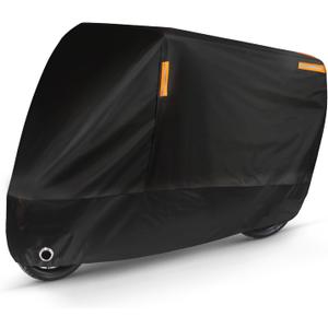 Puroma Motorcycle Cover Heavy Duty Scooter Cover Waterproof Outdoor All Season Universal Weather Quality Protection with Night Reflective, Lock Holes and Storage Bag Fits up to 105" Motorcycle Vehicle (Black)
