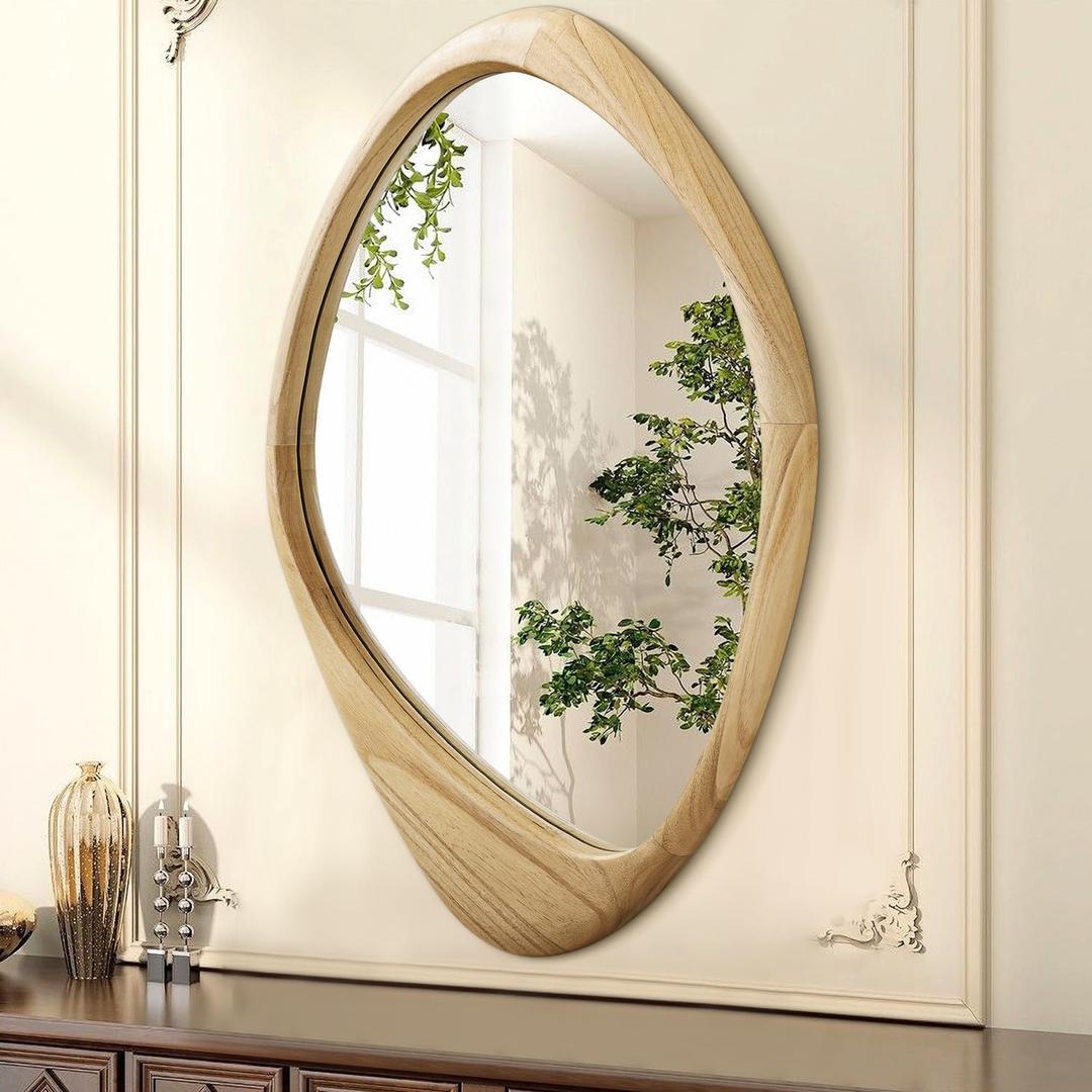 AAZZKANG Large Wall Mirror with Irregular Wood Framed 24"x16" Decorative Asymmetrical Hanging Mirrors for Bathroom Bedroom Living Room Entryway
