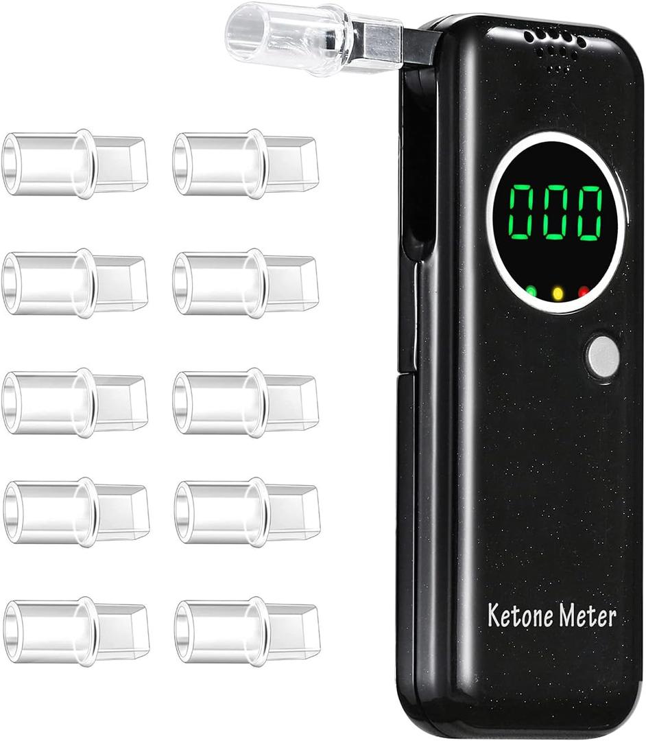 Ketone Breath Analyzer Professional-Grade Accurate Breath Ketone Meter Digital Ketosis Breath Tester with 10 Reusable Mouthpieces for Testing Ketosis - Black