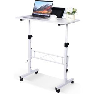 KLSMYHOKI Standing Desk Adjustable Height, Mobile Stand Up Desk with Wheels Small Computer Desk Rolling Desk, Portable Laptop Desk White Standing Table Home Office Desks 16"x31.5" Height 27"-43.5", white