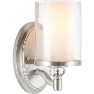 Kira Home Victoria 10" Transitional Wall Sconce, Frosted Glass Inner Shade + Clear Seeded Glass Outer Shade, Brushed Nickel Finish
