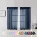 Aiyufeng Navy Blue Sheer Curtains 45 inch Length 2 Panels Set for Farmhouse Kitchen Room, Elegant Light Filtering Voile Window Treatments, Each is 40W x 45L Inches