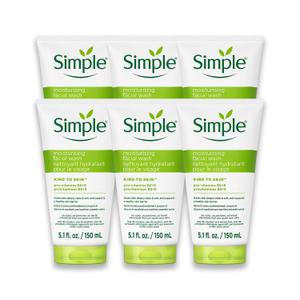 Simple Kind To Skin Moisturizing Face Wash - Facial Cleanser with Vitamin B5 and E - Removes Oil, Dirt, and Other Impurities - Sulfate Free - 6 pc