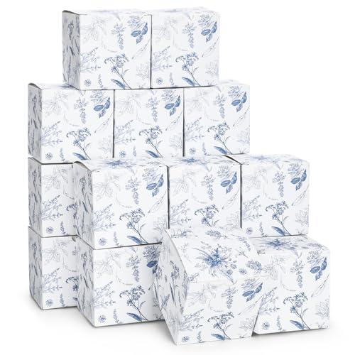 TecUnite 50 Pcs 3x3x3'' Blue Floral Paper Gift Candy Boxes Chinoiserie Flower Paper Gift Box Small Blue White Hydrangea Party Packaging Bag for Wedding Birthday Cardstock Shower Party Supply Decor