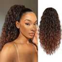 Isaic Ponytail Extension 8 Inch Wavy Curly Ponytails Drawstring Ponytail for Black Women Black to Reddish Brown Pony Tails Hair Extensions Natural Synthetic Hairpiece for Daily Use