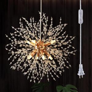Plug in Crystal Chandeliers Firework, Dandelion Chandelier Modern, Gold Sputnik Pendant Light, 8 Light Hanging Ceiling Light Fixture G9 Socket for Dining Room Kitchen Bedroom Foyer Hallway Entryway