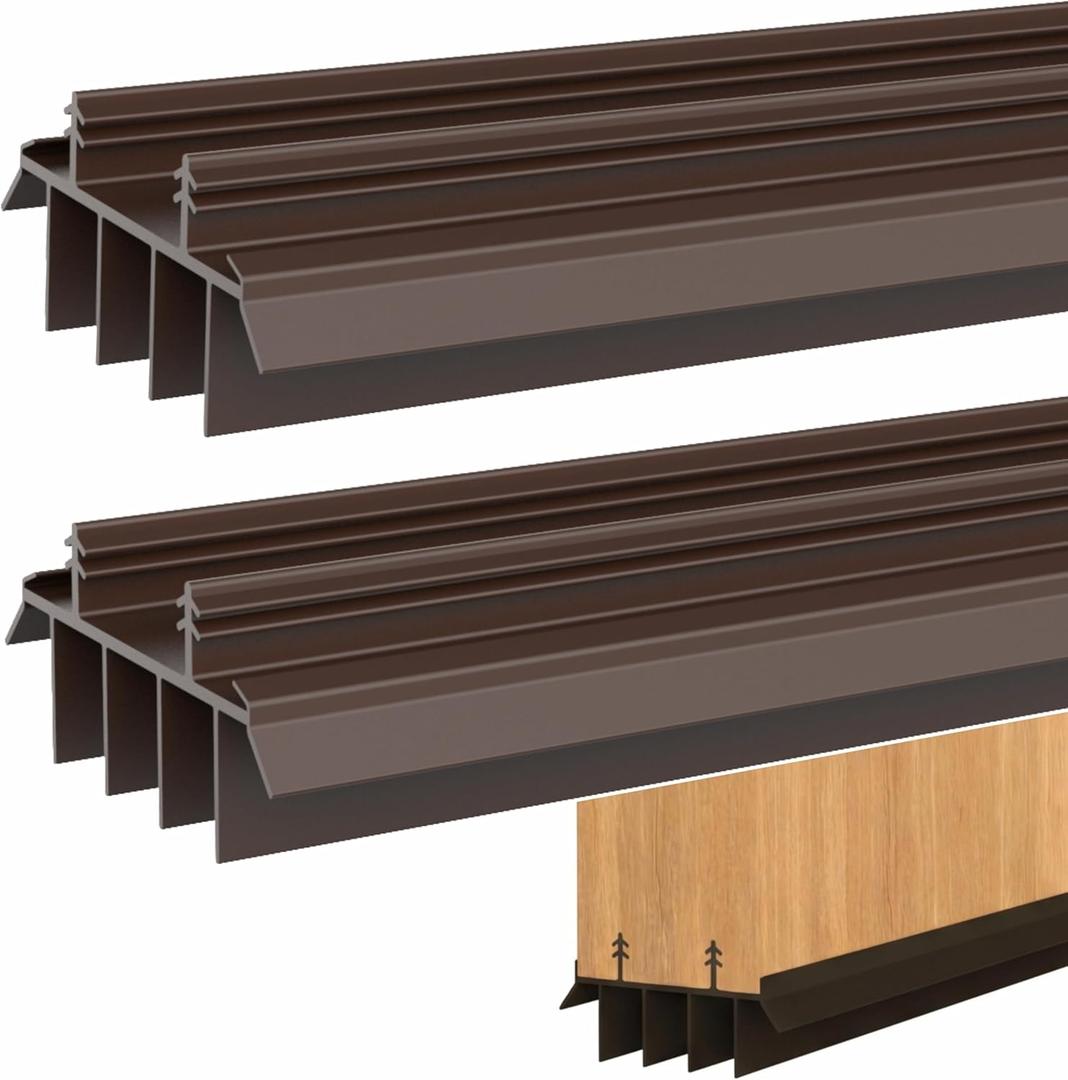 [2 Pack] 36 Inch Exterior Door Sweep with Vinyl Fins Under Door Weather Stripping Seal for Exterior Doors with Kerf Track | Bottom Door Seal Strip | Draft Stopper & Rodent Proof (Brown)
