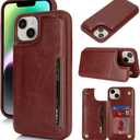 iCoverCase Compatible with iPhone 14 Case with Card Holder, Wallet Case for Women Men RFID Blocking PU Leather Protective Phone Case 6.1 Inch (Dark Brown)
