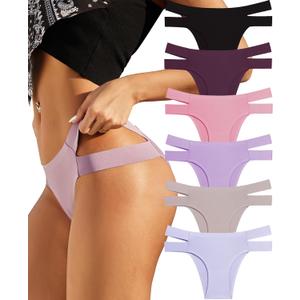 Knowyou Seamless Underwear for Women Sexy Bikini Panties No Show High Cut Hipster Cute Cheeky Panty for Ladies 6 Pack (A1 6pack Bikini Design ( Purple*1 Grey*1 Black*1 Brown*1 Wine*1 Pink*1)) XL
