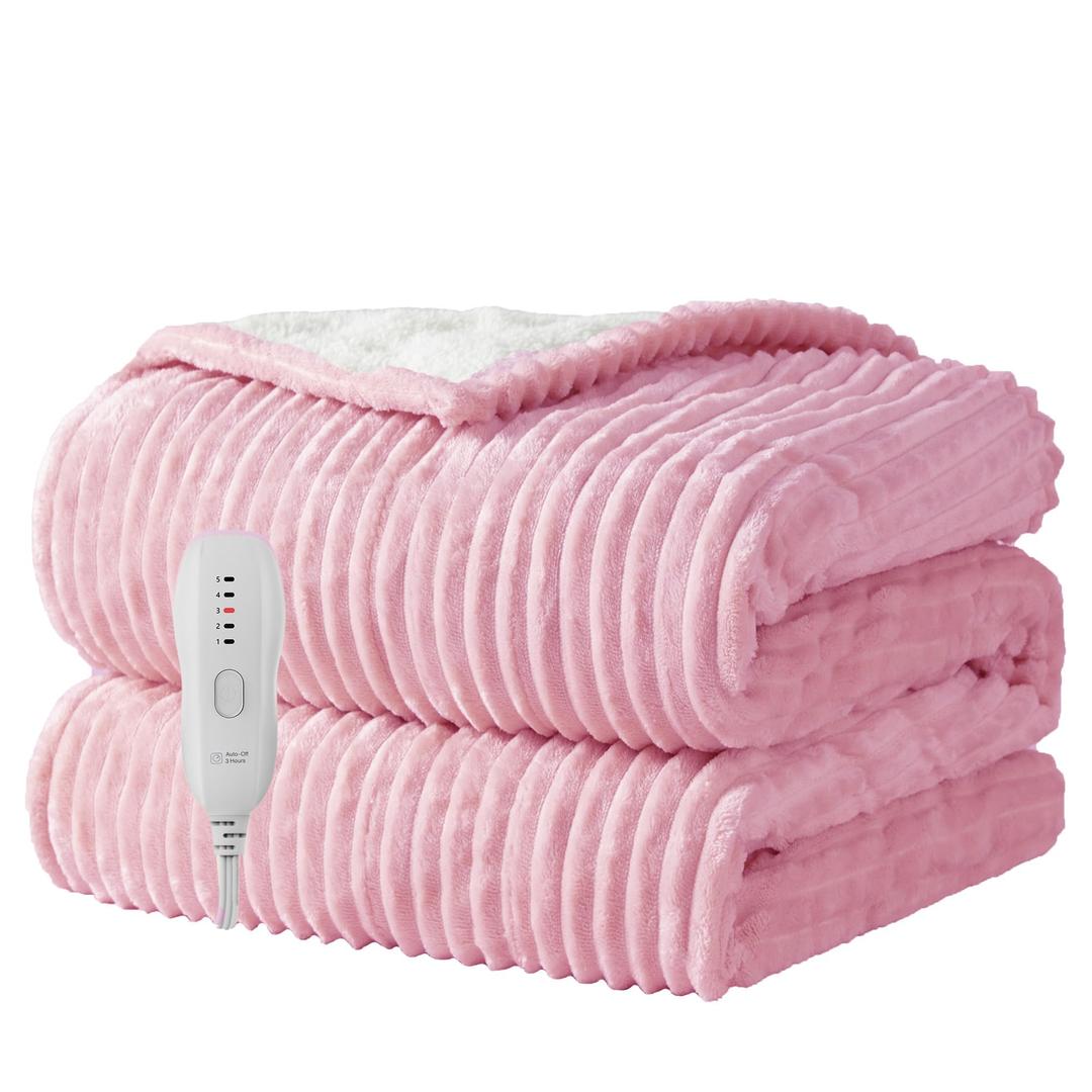 Texciting Heated Blanket Electric Blanket Throw 50”X60”-Heating Throw with 5 Heat Settings-3 Hours Auto Off,ETL Certified,Machine Washable (Pink)
