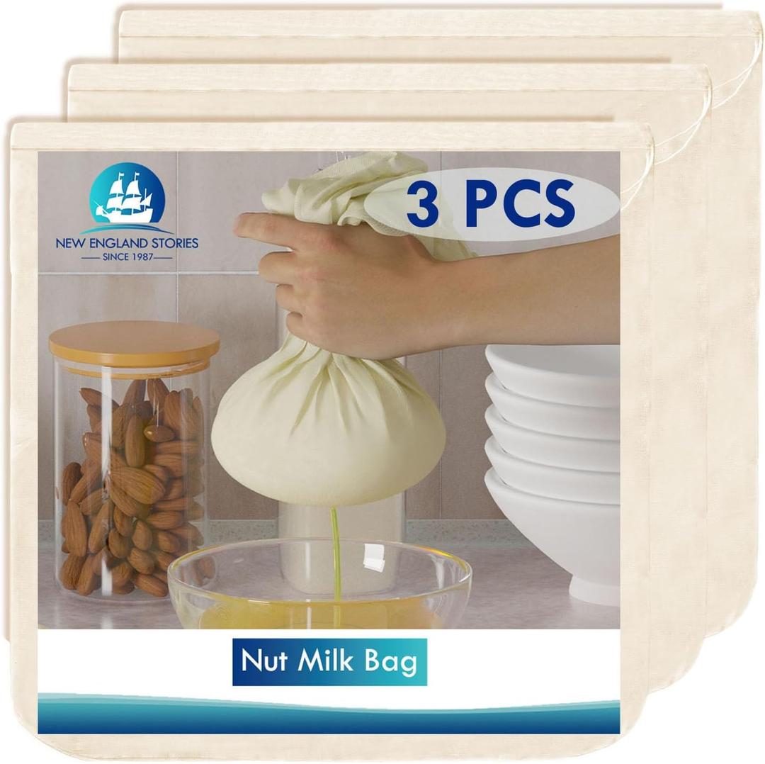 3 PCS Cheese Cloth Bag for Straining, 14x14 Inch Nut Milk Bags,100% Cotton Unbleached Muslin Cloth Strainer for Cooking, Baking, Juicing, Cheese Making