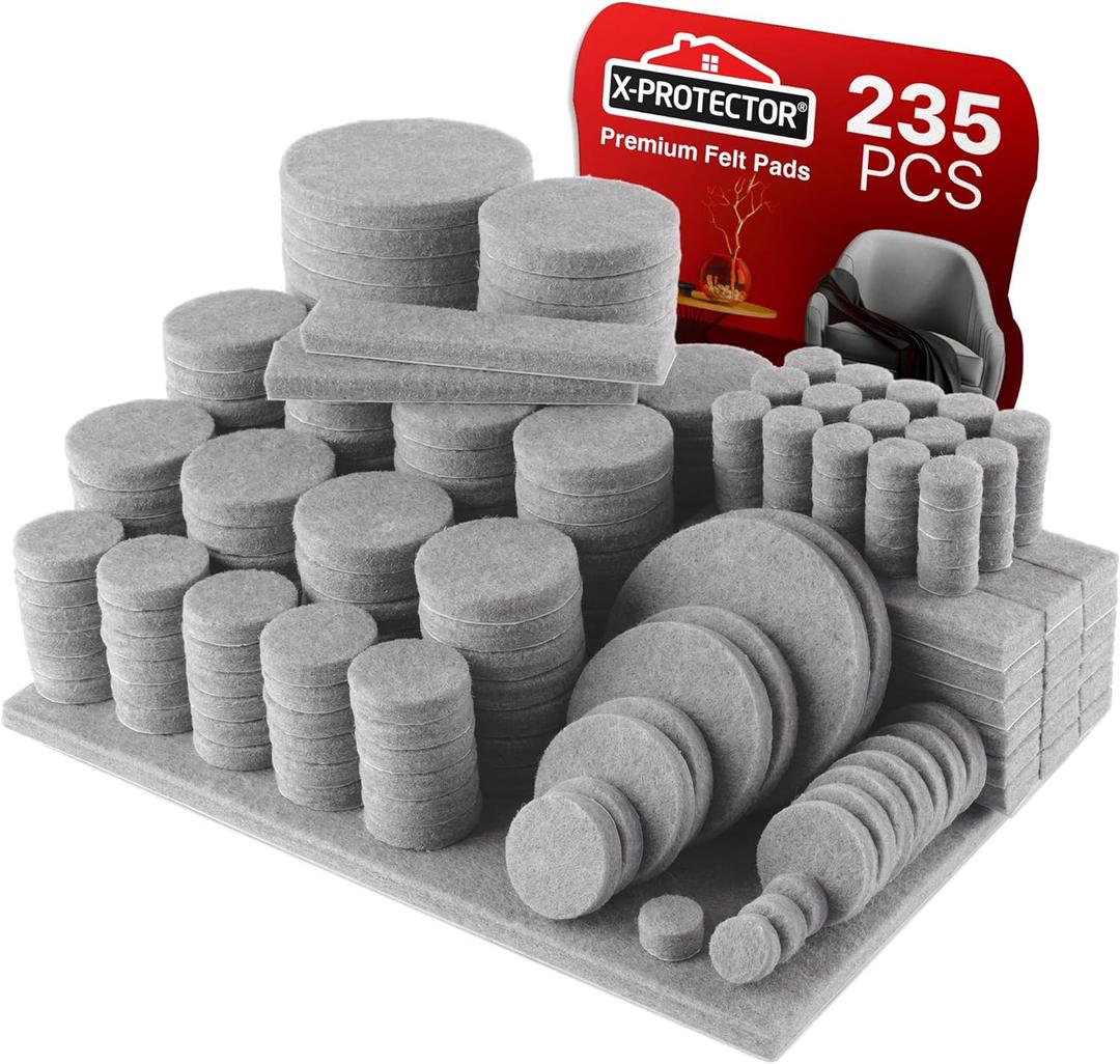 235 pcs Gray Felt Furniture Pads X-Protector! Huge Quantity of Furniture Pads for Hardwood Floors with Many Big Sizes  Your Ideal Wood Floor Protectors for Furniture. Protect Any Type of Hard Floor!