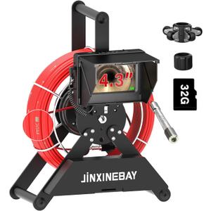 JINXINEBAY Sewer Pipe Inspection Camera, IPS Monitor 16GB TF Card DVR, IP68 1200TVL HD Camera 65/100FT Fiberglass Cable, 5600mAh Battery Night Vision, for Home/Contractor/Plumber (4.3 inch/65FT)