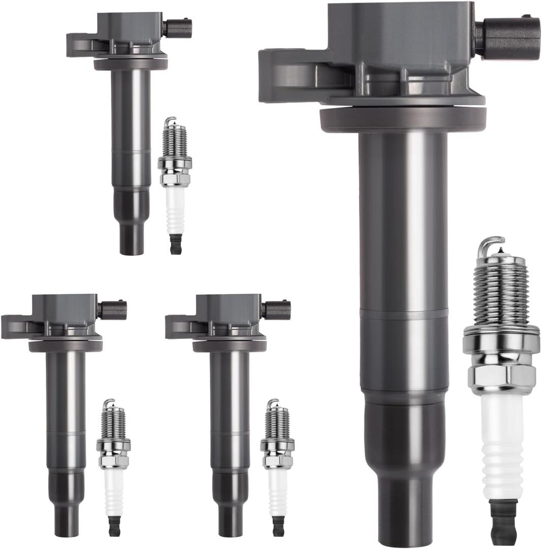 Motorevo Ignition Coil Pack and Iridium Spark Plugs Set of 4, Compatible with Toyota Yaris 2007-2018/Prius 2001-2009/Echo 2000-2005 & Scion xA xB 2004-2006 1.5L L4, Replace OE# UF316+7090