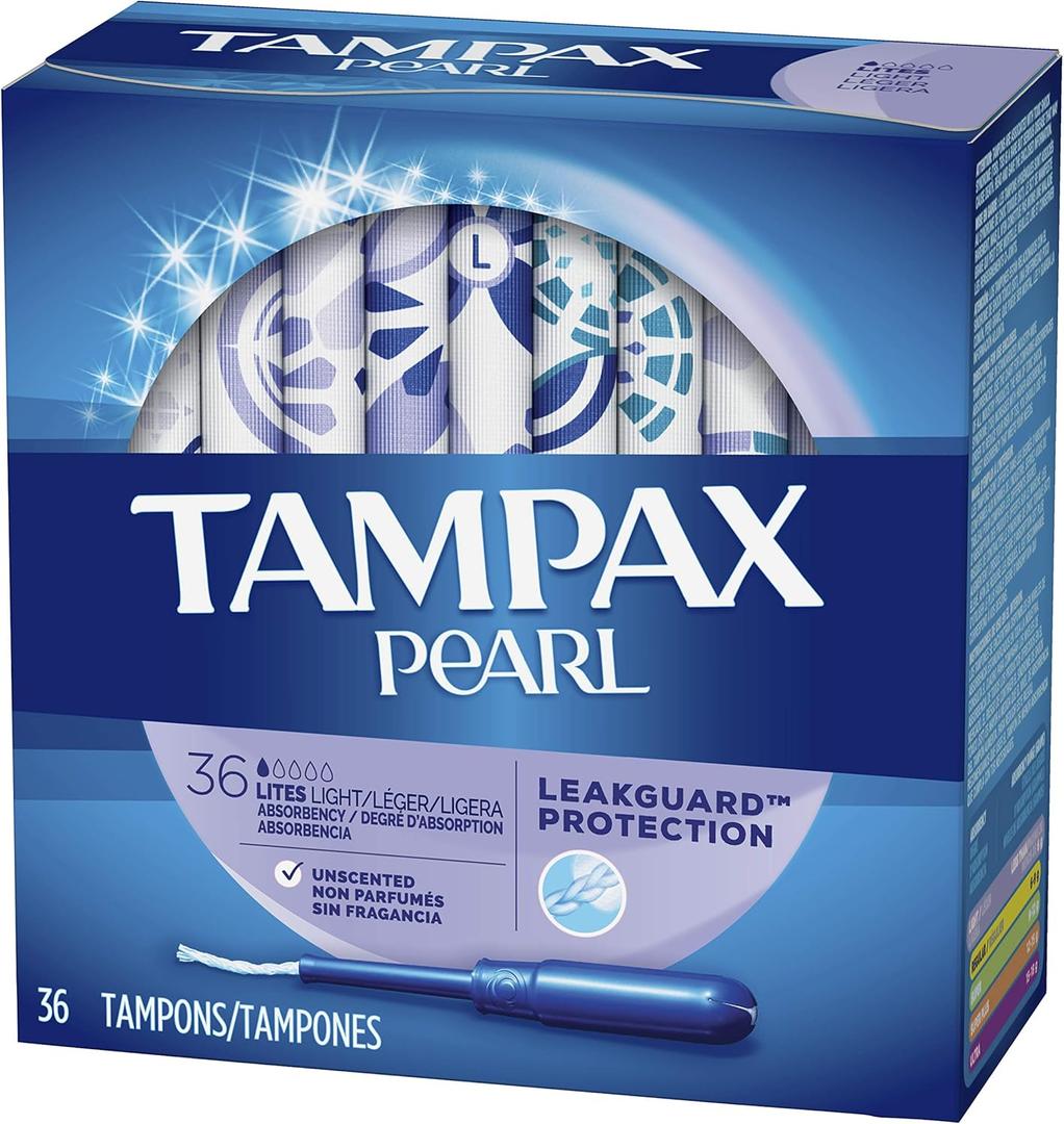 Tampax Pearl Plastic Tampons, Light Absorbency, Unscented, 36 Count (Pack of 2) (72 Total Count) (Packaging May Vary)