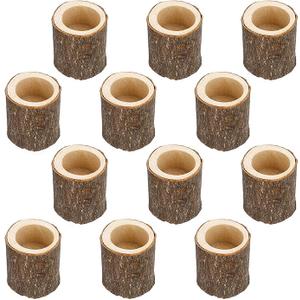 OwnMy Set of 12 Wooden Tea Light Candle Holders Votive Candle Holders, Rustic Pillar Candle Stands Vintage Wood Tealight Holders Set for Wedding Party Dining Table Centerpieces 
