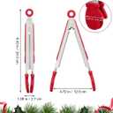 Kichvoe Christmas Kitchen Tongs - Non-Stick Stainless Steel Tong With Silicone Tips - 9.44" Heat-Resistant Appetizer Salad Food Serving Clamp For Cooking, Grilling, and Serving, Red