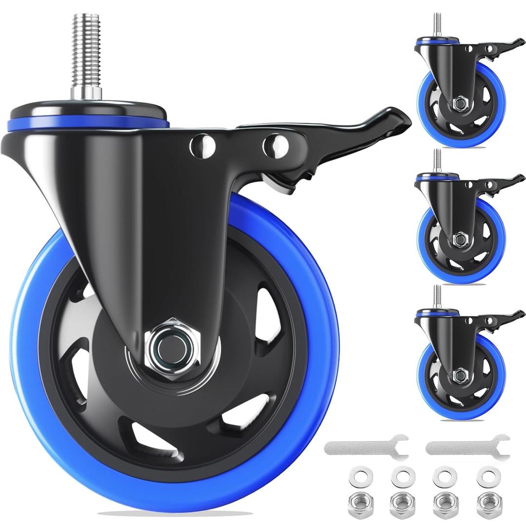 5 Inch Stem Caster Wheels Heavy Duty with Dual Locking 2200Lbs, Threaded Stem Casters 3/8" -16 x 1, Swivel Industrial Casters Set of 4, Wheels for Cart and Furniture