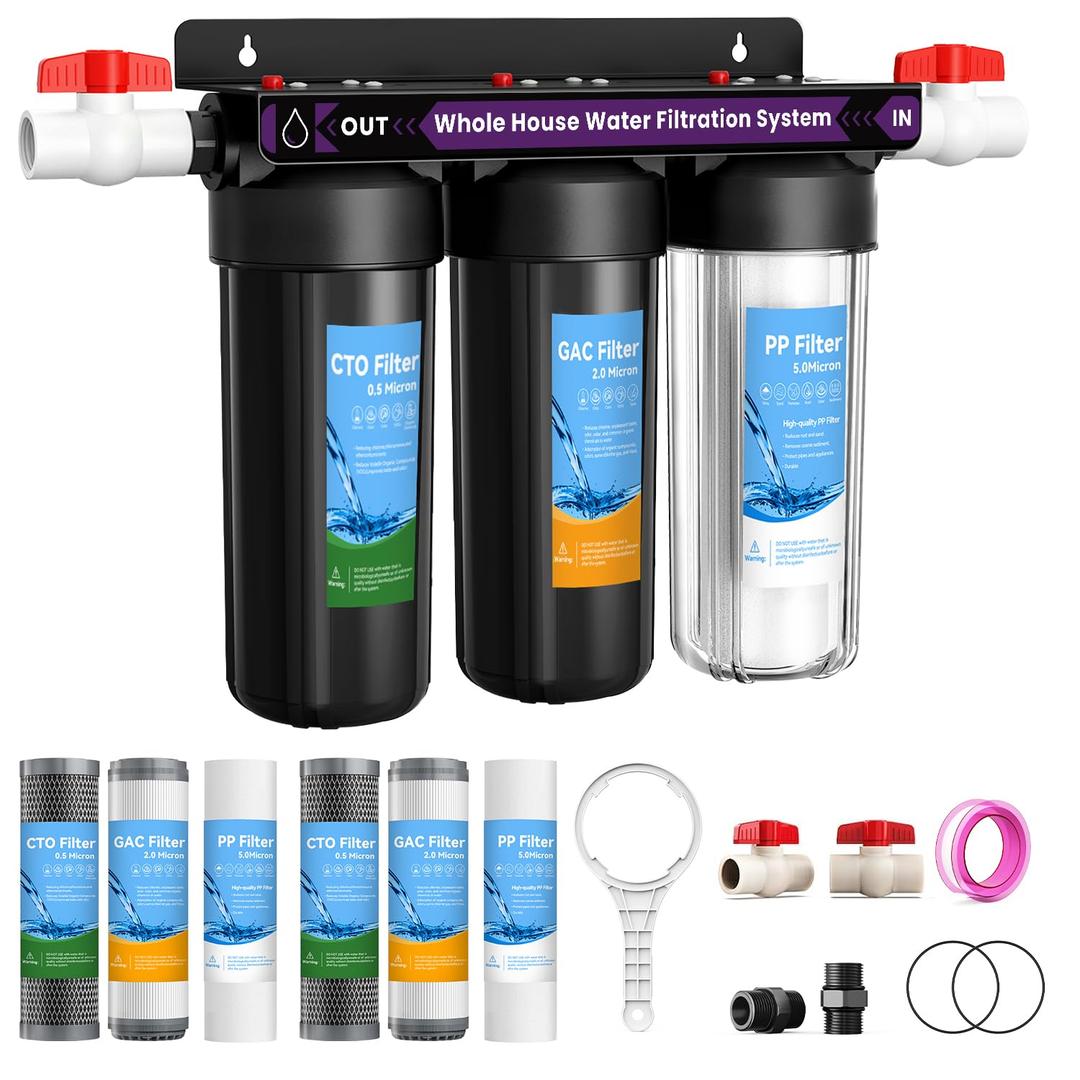 3 Stage Whole House Water Filter System, Clear Housing,3 Sets Filters