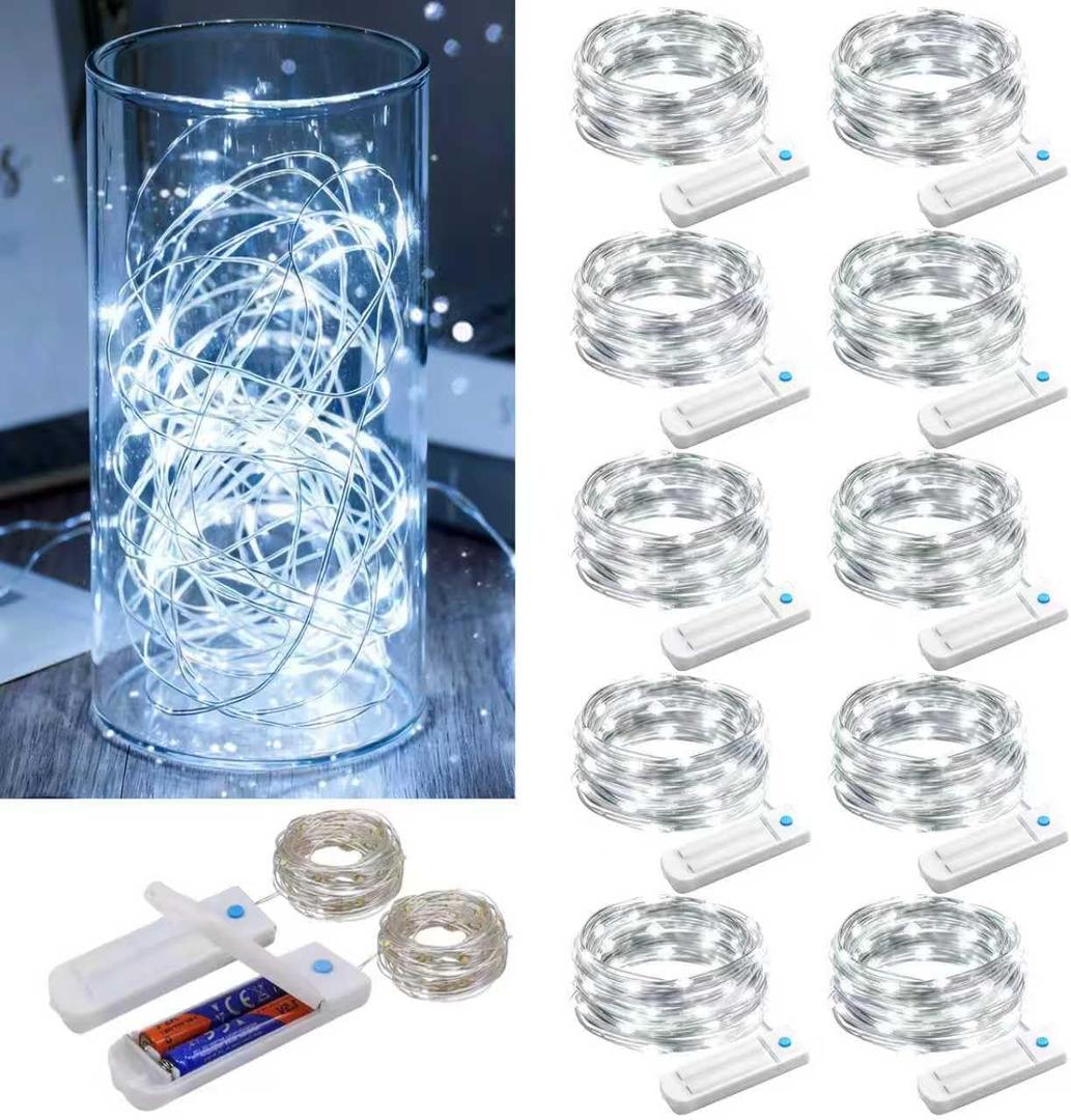 10 Pack Fairy Lights Battery Operated,10 ft 30 LED String Lights 8 Modes with Timer Waterproof Fairy Lights for DIY Wedding Party Bedroom Mason Jars Christmas Decorations (Cool White)