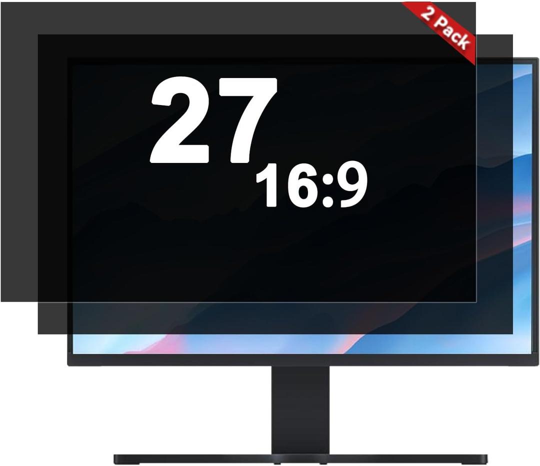 [2-Pack] 27 Inch Computer Privacy Screen Filter (16:9 Aspect Ratio) - Removable, Anti-Glare & Blue Light Blocking, Compatible with HP Dell, ASUS Acer, Samsung Monitors
