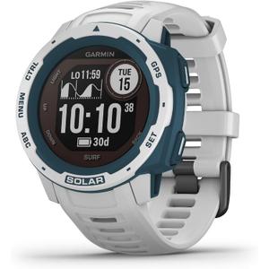 Garmin Instinct Solar Surf, Solar-Powered Rugged Outdoor Smartwatch with Tide Data and Dedicated Surfing Activity, Cloudbreak (White)
