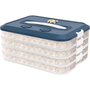 Food Storage Containers with Lids, 4-Layer Stackable Snack Container with Lid Dumpling Box Airtight Storage Container Cookie Storage Containers (Blue)