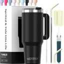 40 oz Tumbler with Handle,Tumbler with Lid and Straw,Double Wall Insulated Cup Stainless Steel Travel Mug(Cold for 34 Hours),Water Bottle for Iced Tea,Coffee,Cold Beverages(Black)