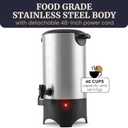 Elite Gourmet CCM040 Stainless Steel 40 Cup Coffee Urn Removable Filter For Easy Cleanup, Two Way Dispenser with Cool-Touch Handles Electric Coffee Maker Urn, Stainless Steel