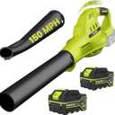 Leaf Blower Cordless with 2X 4.0Ah Batteries and Charger, 150MPH Lightweight Cordless Blower, 3 Speeds Small Electric Leaf Blowers for Lawn Care, Patio, Yard, Leaves, Grass, Dust (Green)