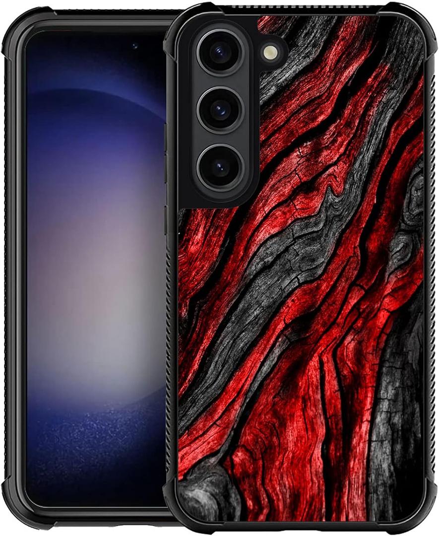 CARLOCA Compatible with Samsung Galaxy S23 Plus Case,Black Red Wood Grain Identity Graphic Design Shockproof Anti-Scratch Hard Acrylic Case for Samsung Galaxy S23 Plus