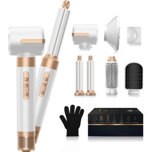 Hair Dryer Brush 7 in 1110000 RPM Hot Air Brush Hair Styler for Curly Straight & Twisted Hair Professional Ionic Brush Blow Dryer for Salon-Quality Styling, White Gold